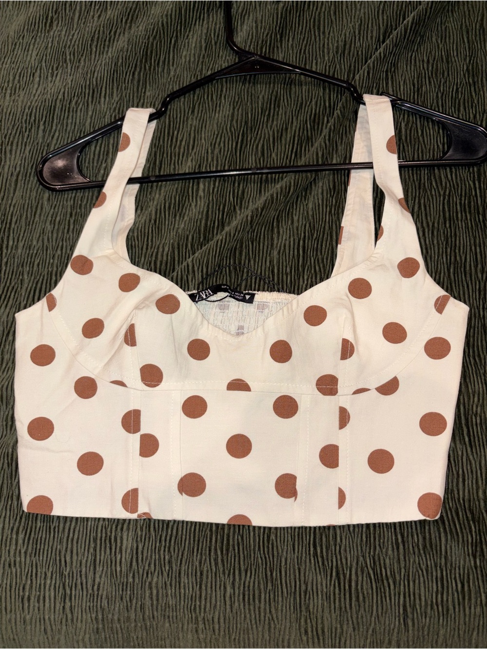 Zara Cream Polka Dot Bustier Crop Top - Brown Dots